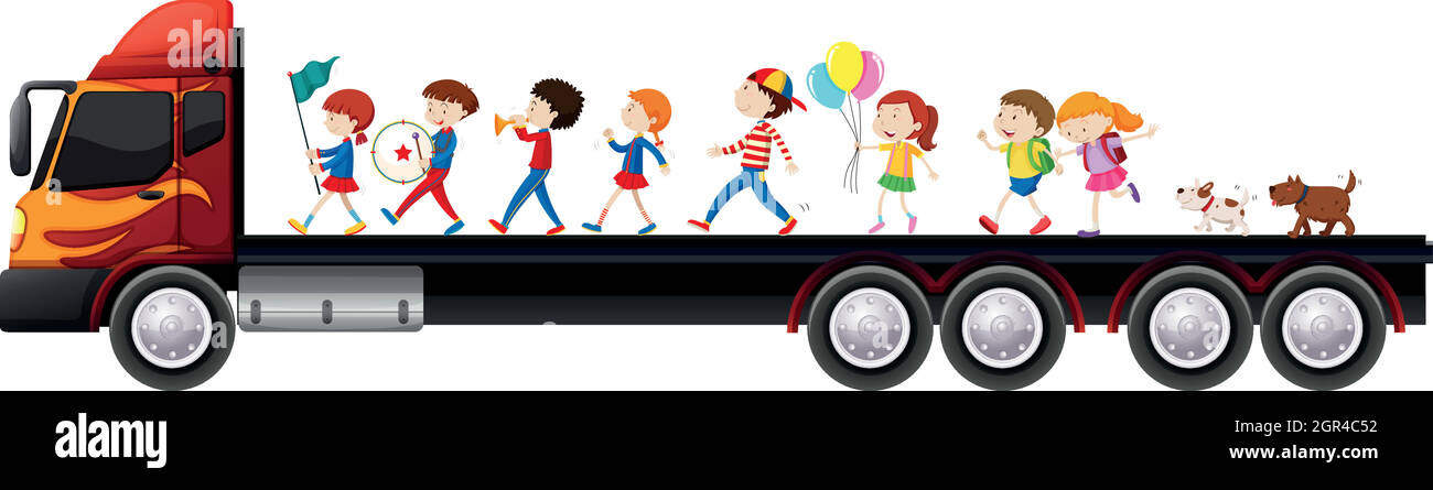Children in the band on lorry truck Stock Vector