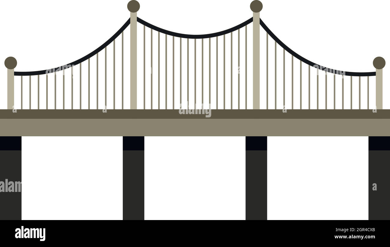 Black bridge with railings icon, flat style Stock Vector