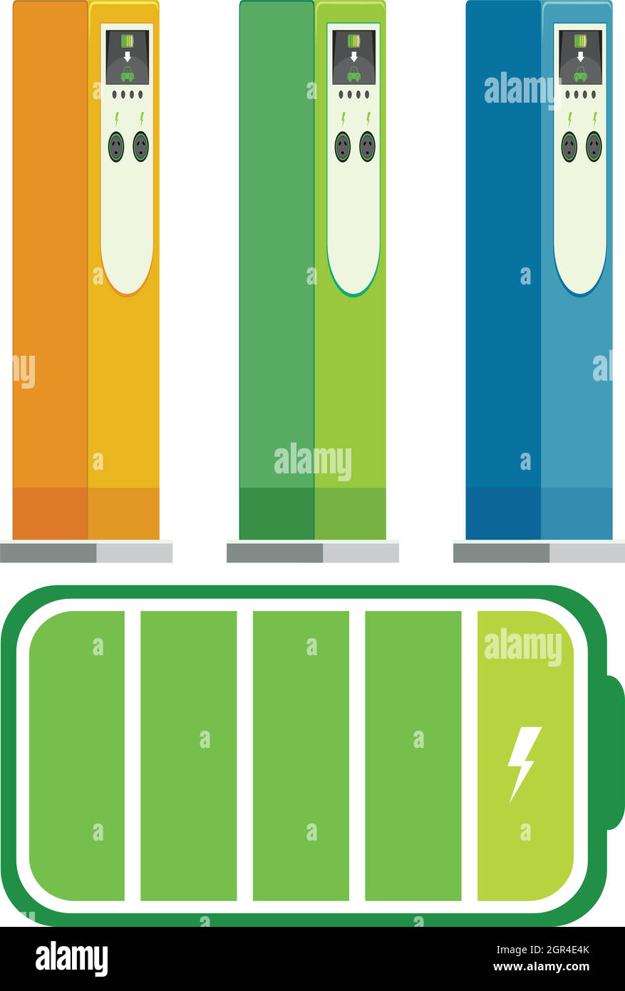 Set of electric car charging stations Stock Vector
