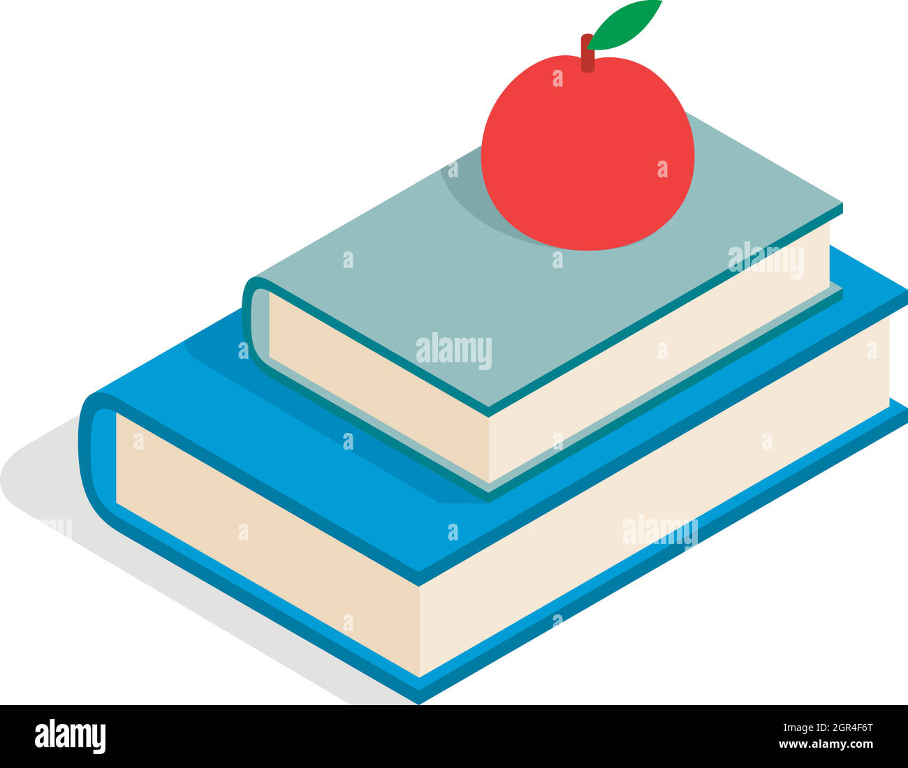 Red apple and two books icon, isometric 3d style Stock Vector
