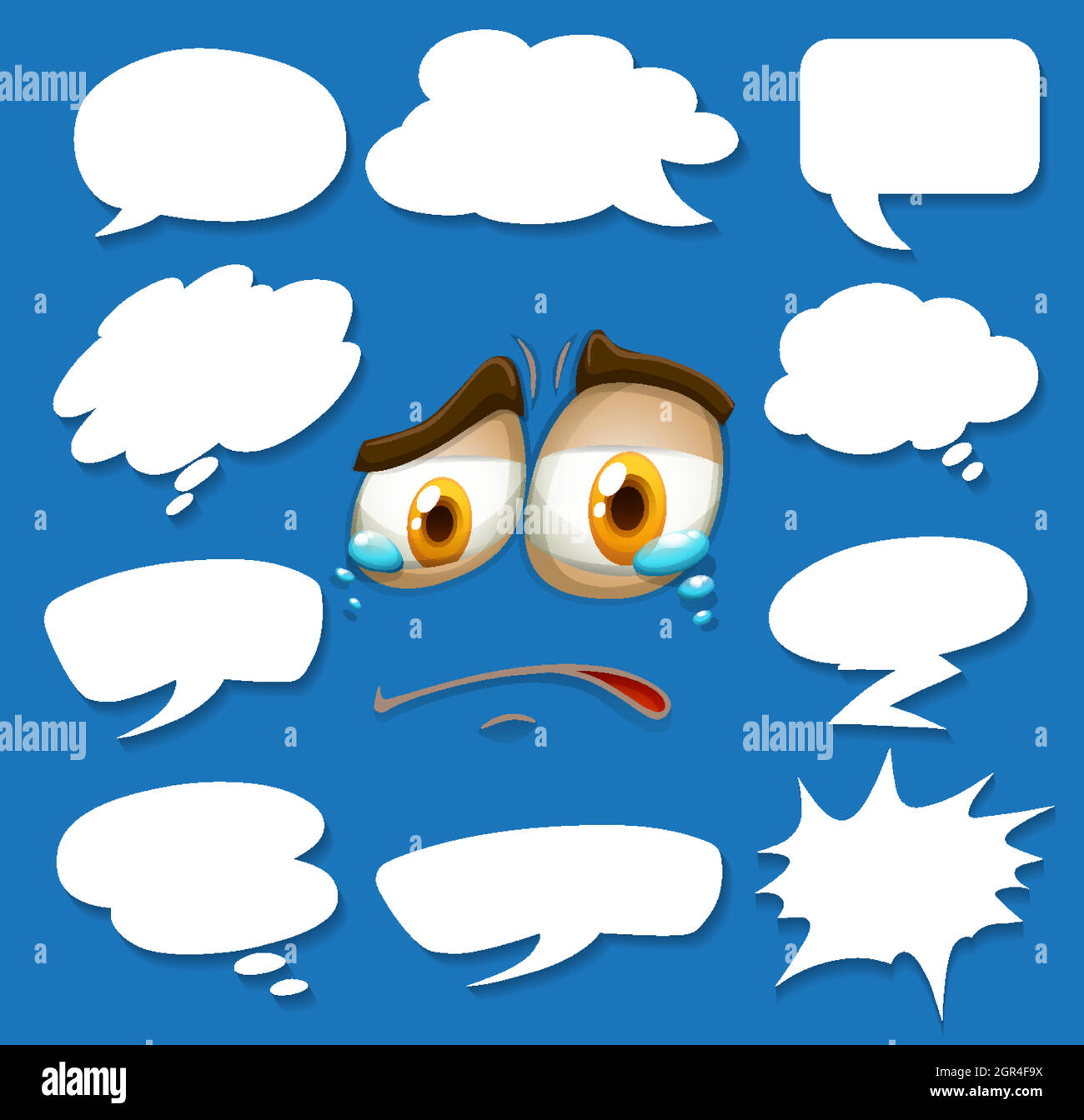 Different shapes of speech bubbles on blue background Stock Vector