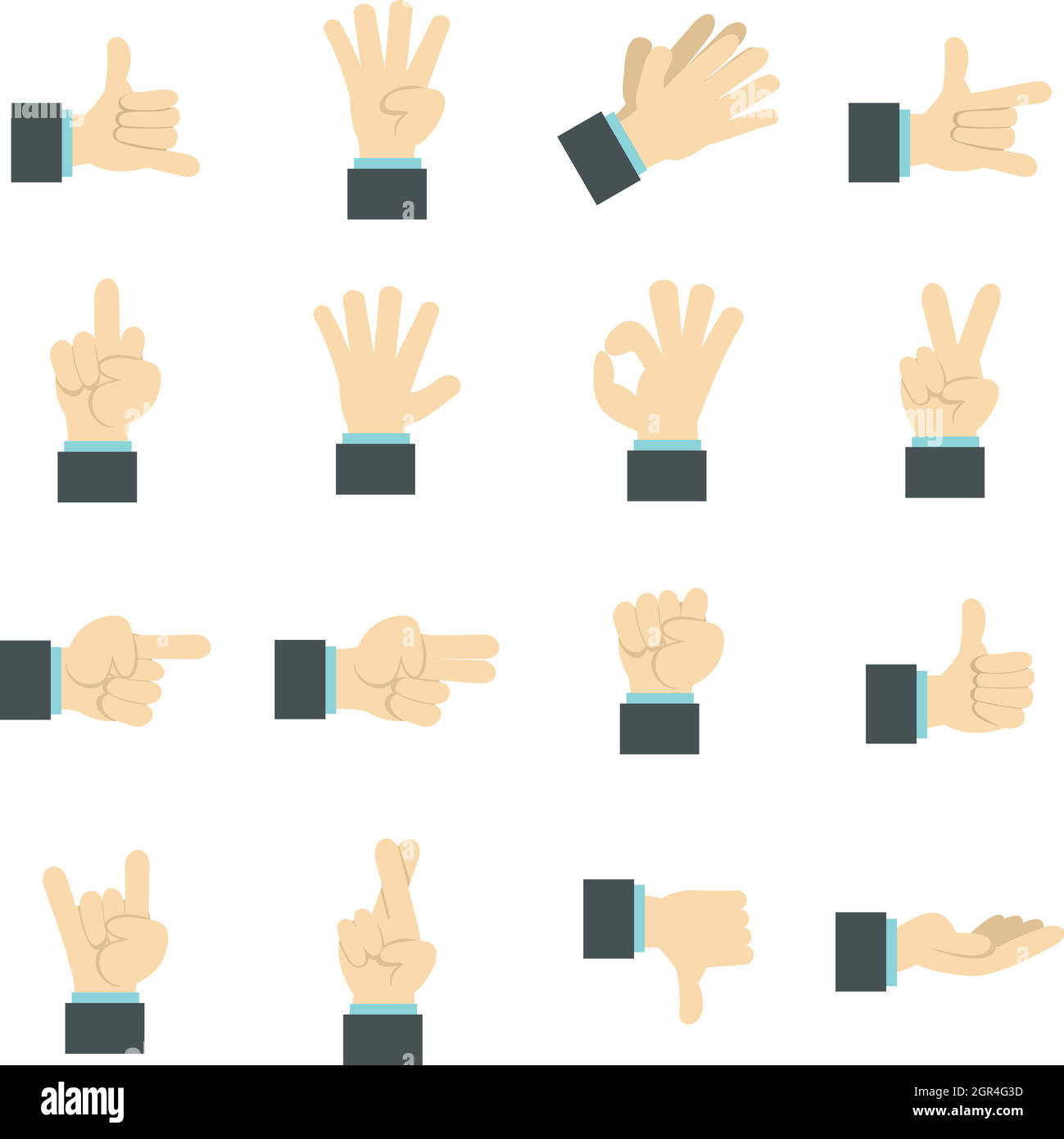Hand icons set, flat ctyle Stock Vector