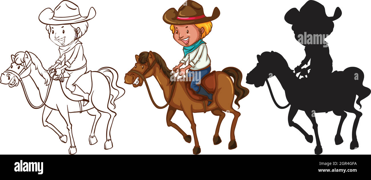 Sketches of a man riding a horse Stock Vector