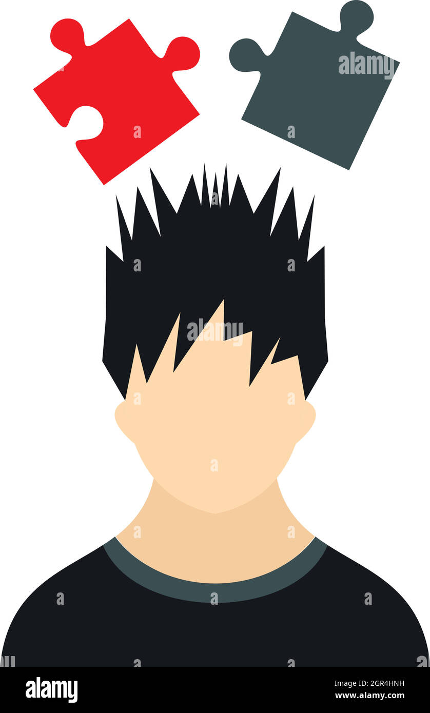 Man with puzzles over his head icon, flat style Stock Vector Image ...