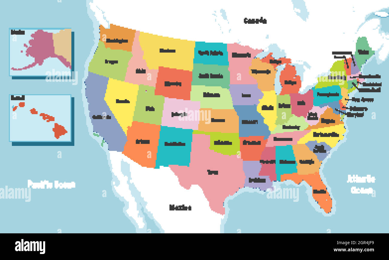 Usa Map With State Names And Capitals United States Of America Map With States Names 2GR4JF9 