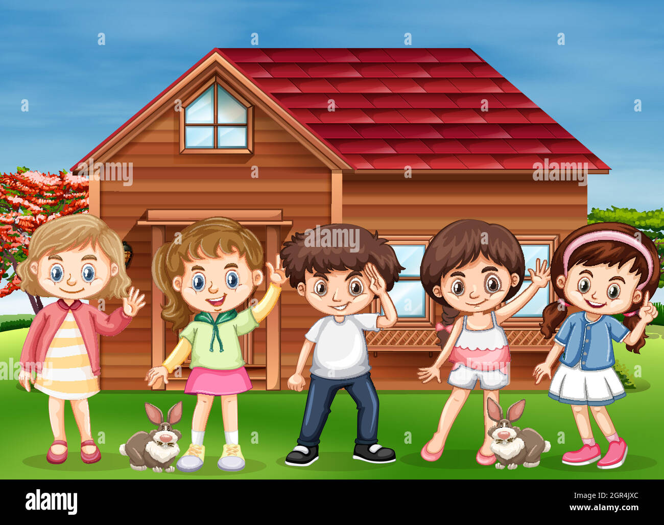Many children happy at home Stock Vector