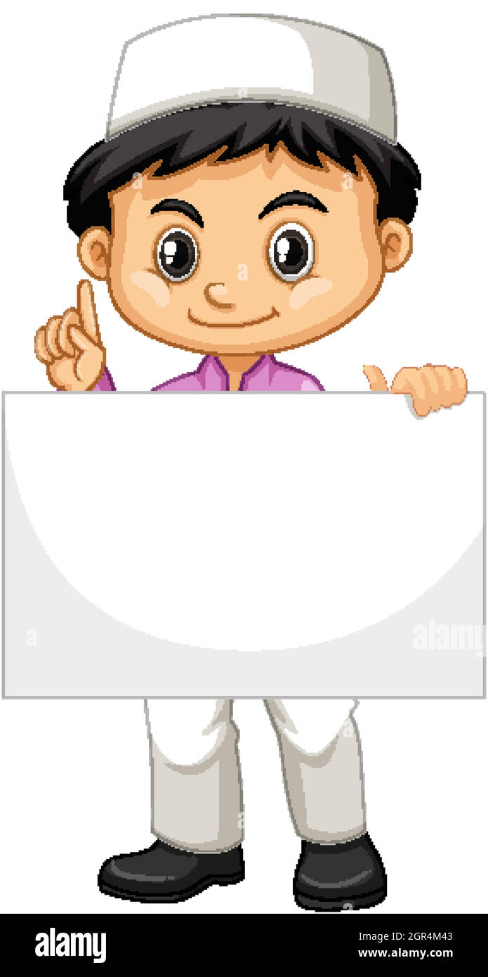 Cute young boy cartoon character holding blank banner Stock Vector ...
