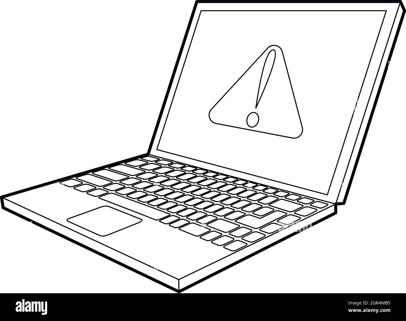 laptop with a warning signal icon, outline style Stock Vector