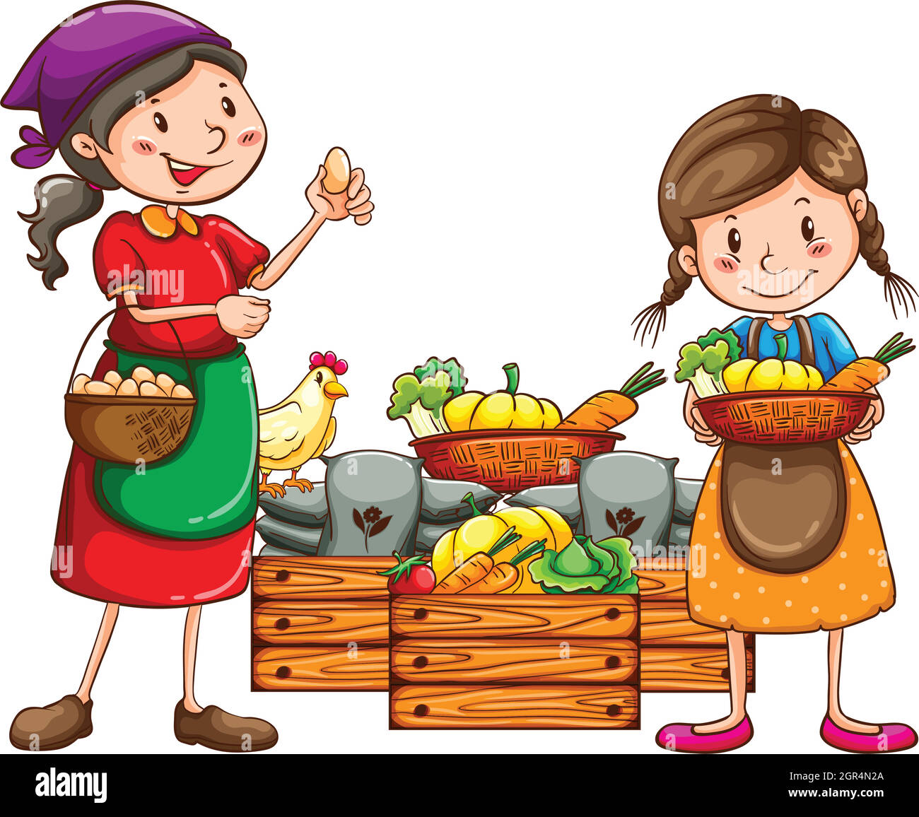 Market vendors selling the fresh harvests Stock Vector