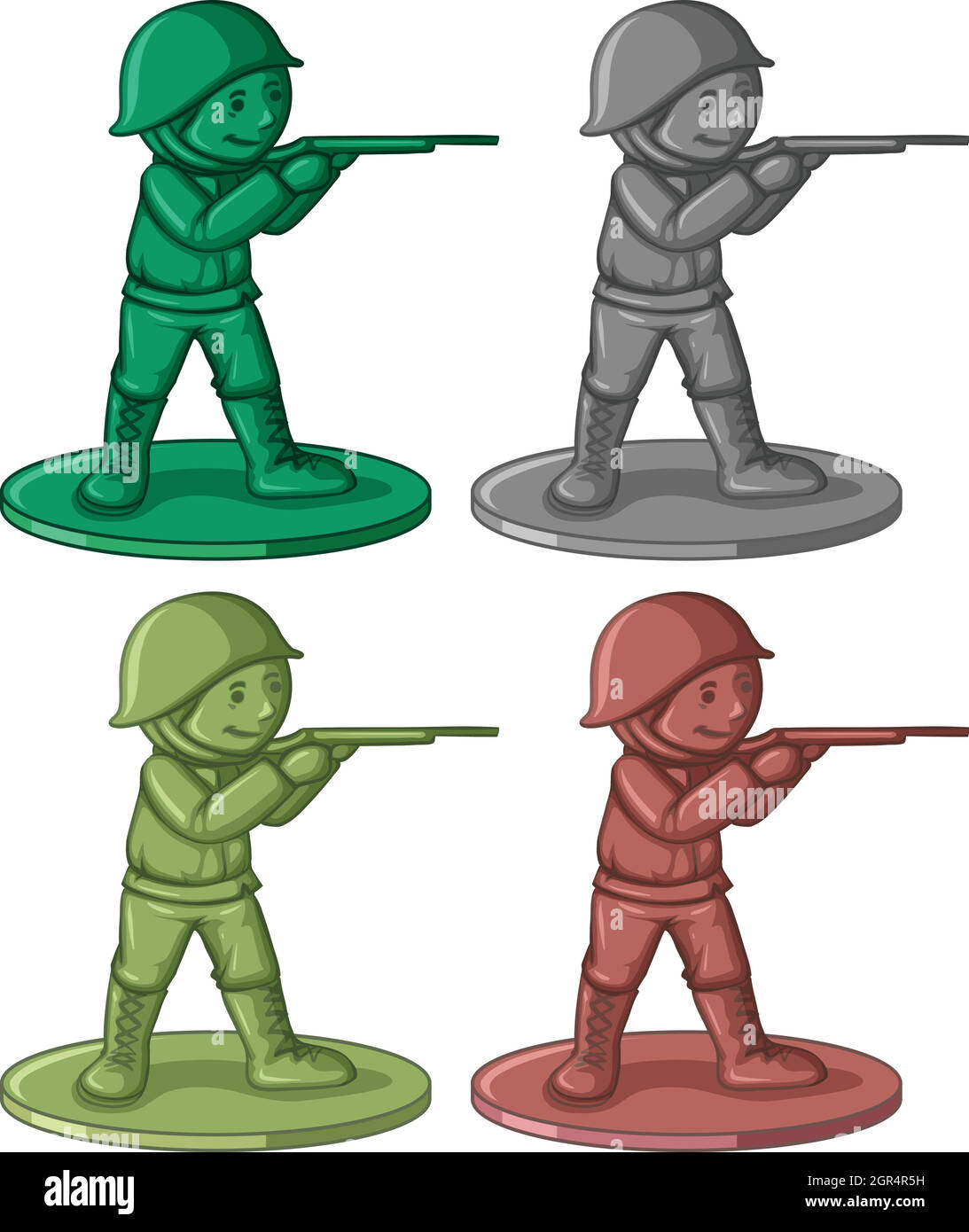 Plastic soldier toys in four colors Stock Vector