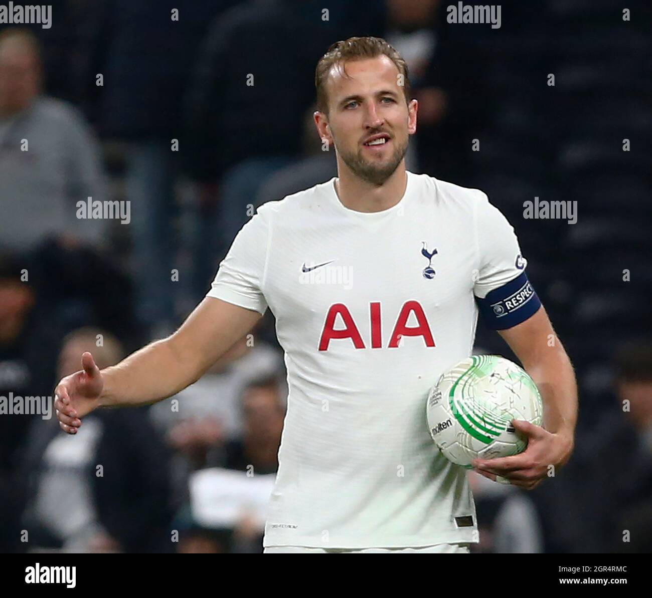 London, UK. 30th Sep, 2021. London, England - SEPTEMBER 30:Tottenham  Hotspur's Harry Kane with hat trick ball during Europa Conference League  Group G between Tottenham Hotspur and Nogometna sola Mura at Tottenham
