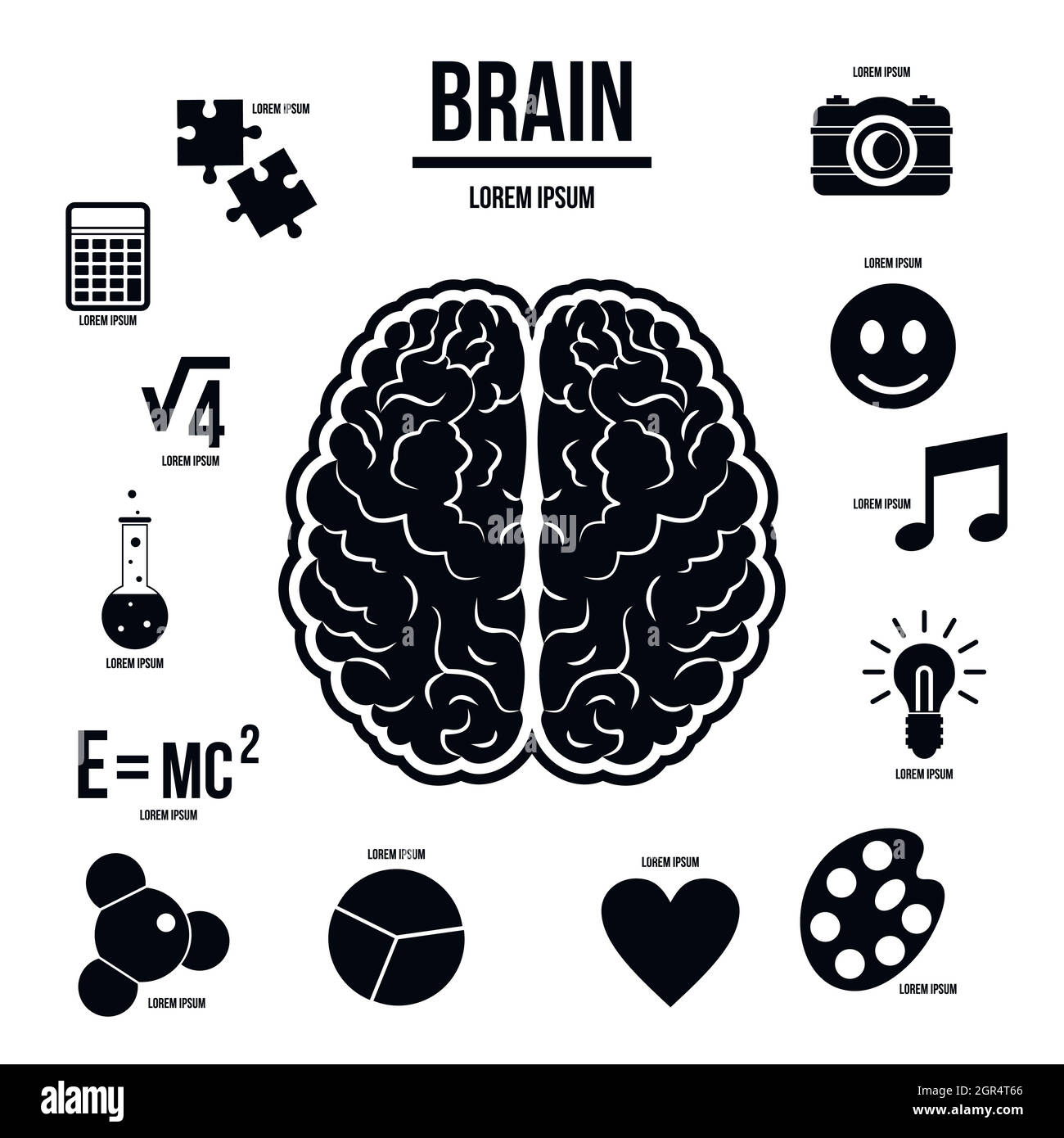 Human brain infographics set, simple style Stock Vector