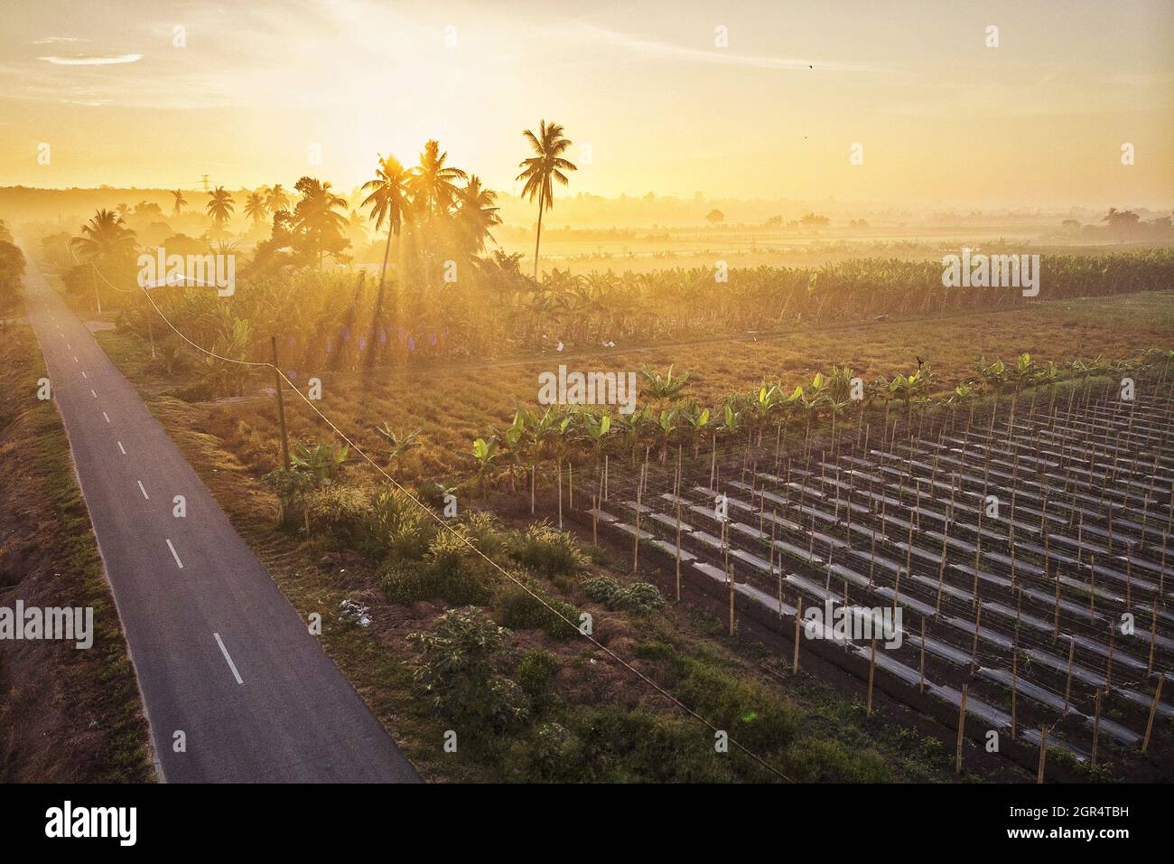 Aerial View Over The Farm Village During Sunrise Stock Photo - Alamy