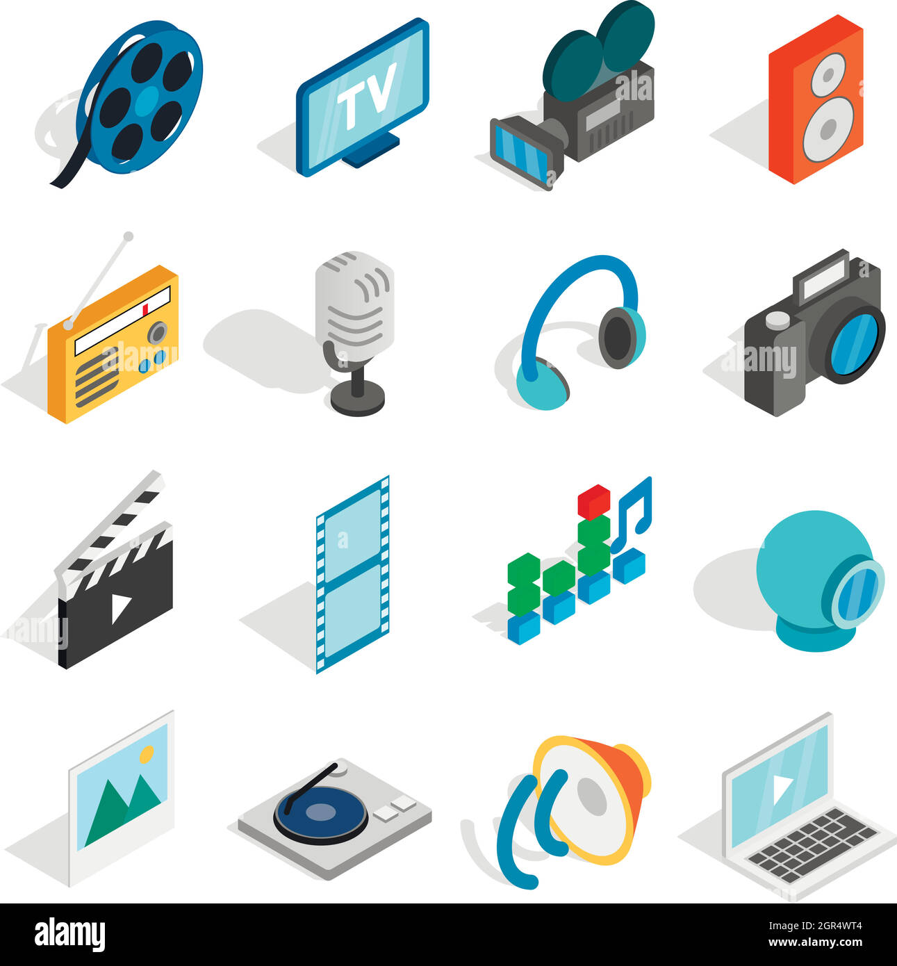 Media icons set, isometric 3d style Stock Vector