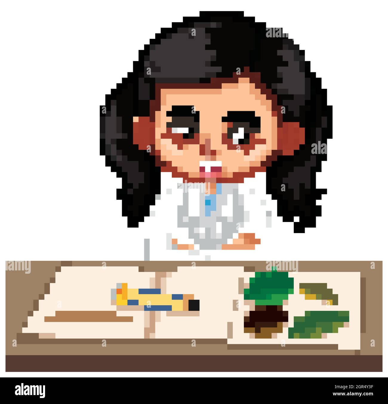 Girl in science gown learning about plant Stock Vector