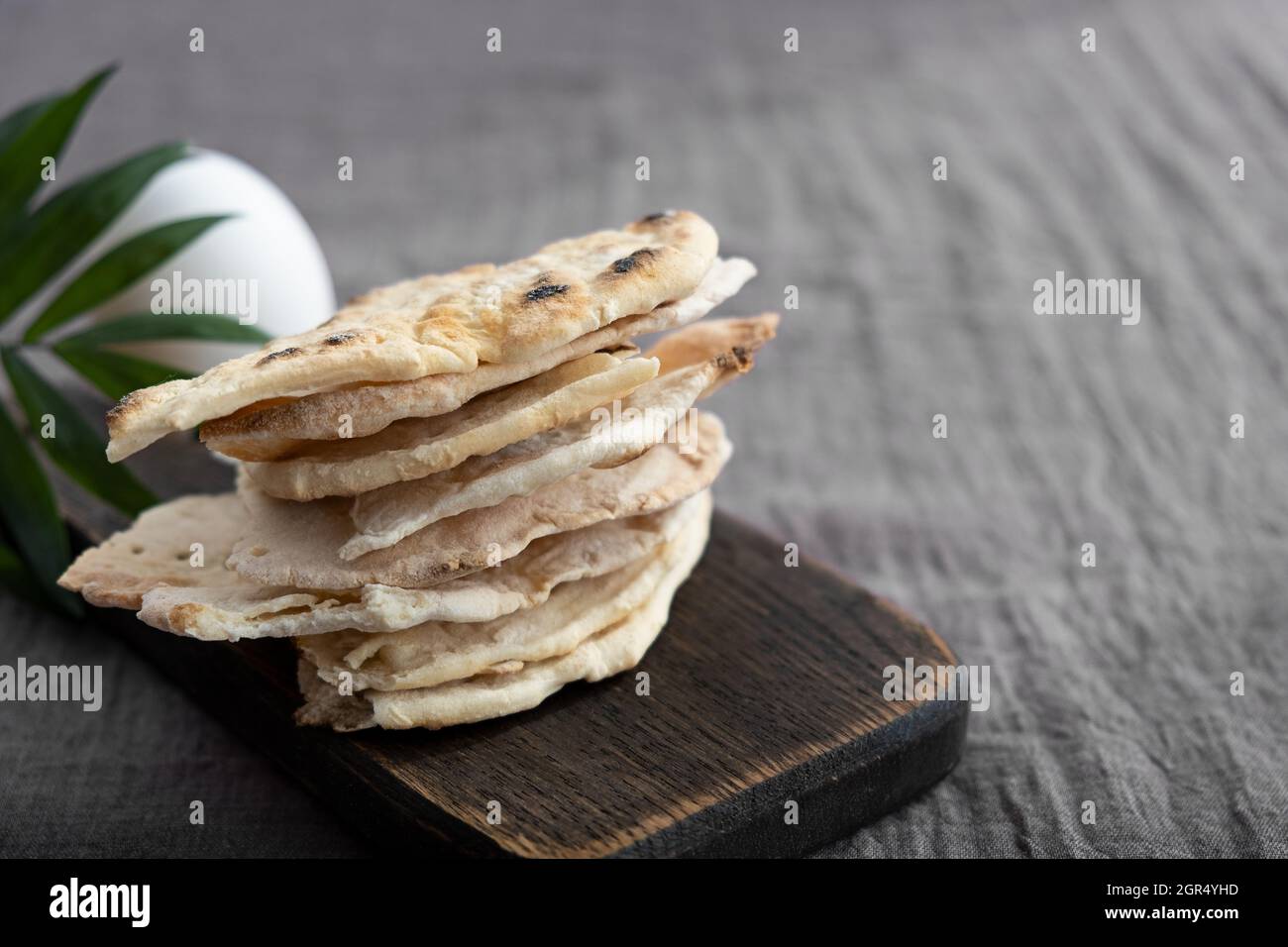 Homemade Matzo With Peas. Unleavened Flatbread Bread. Pesah. Jewish Passover Background. Pita