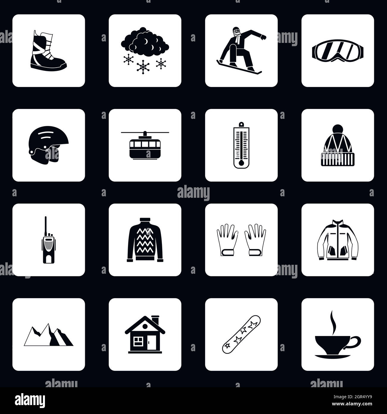 Snowboarding icons set, simple style Stock Vector