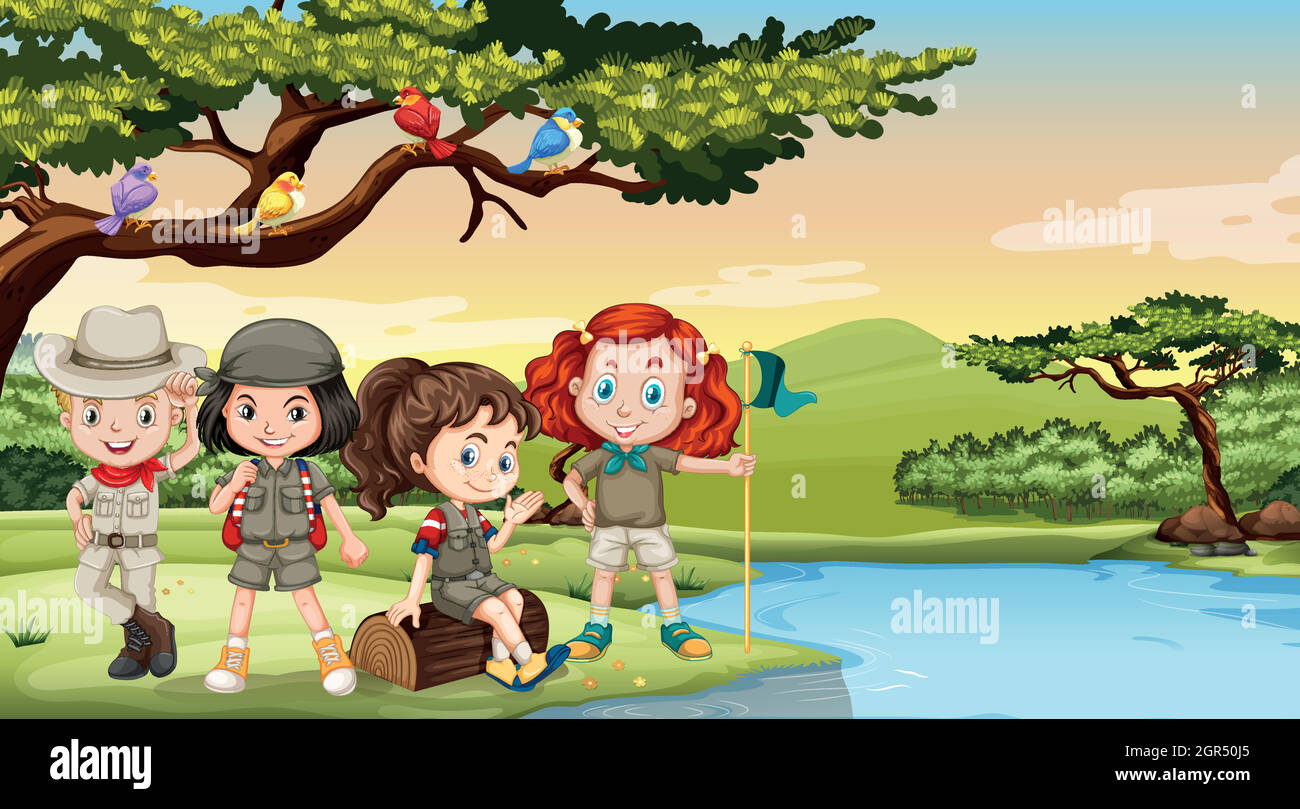 Children camping out by the river Stock Vector Image & Art - Alamy