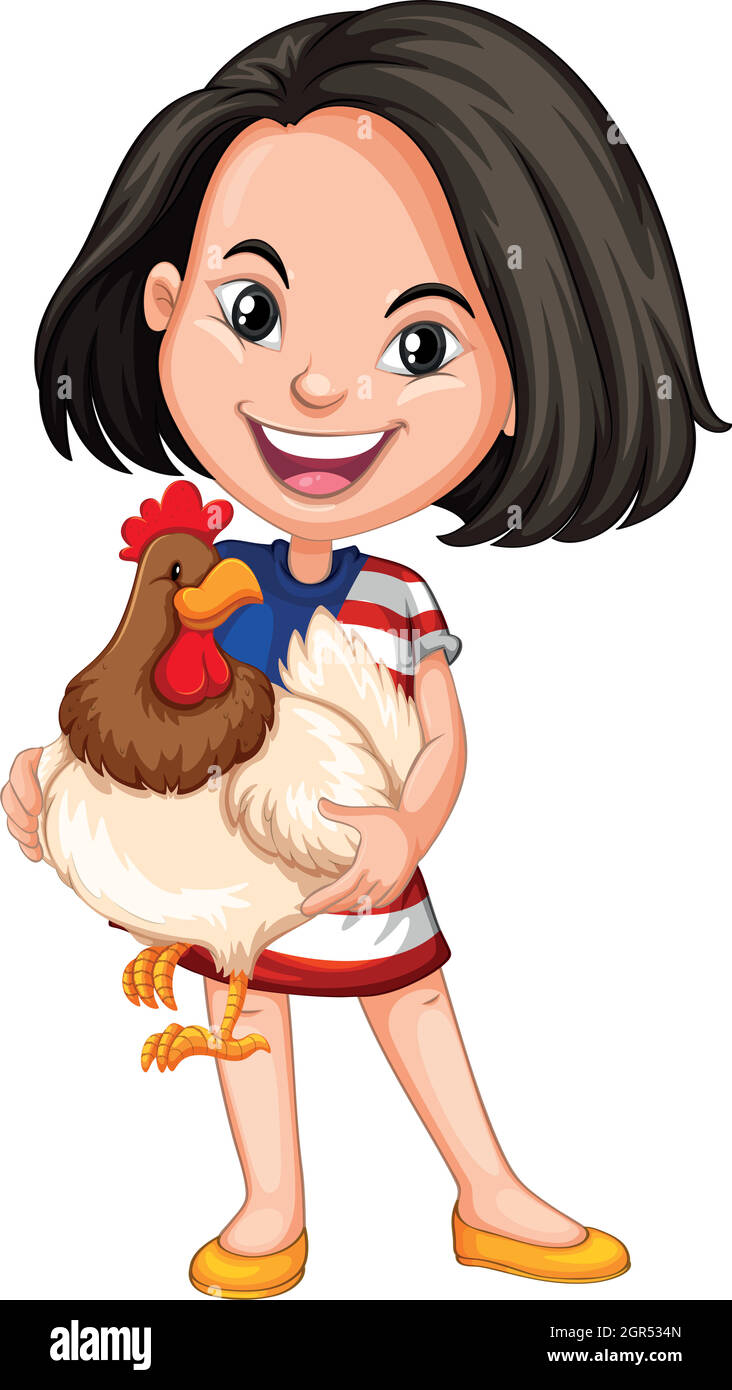 Little girl holding chicken Stock Vector