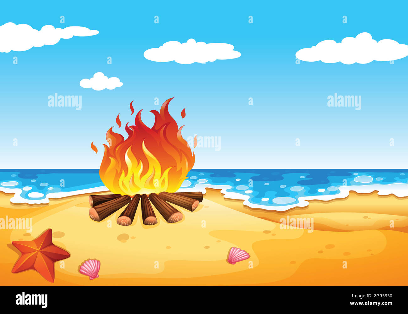 A campfire at the beach Stock Vector