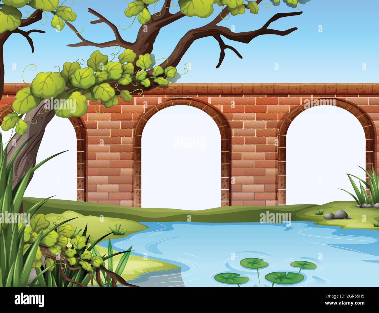 A bridge and a pond Stock Vector