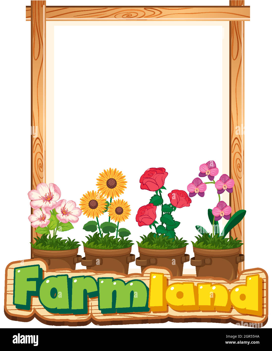 Border template design with many flowers in the garden Stock Vector ...
