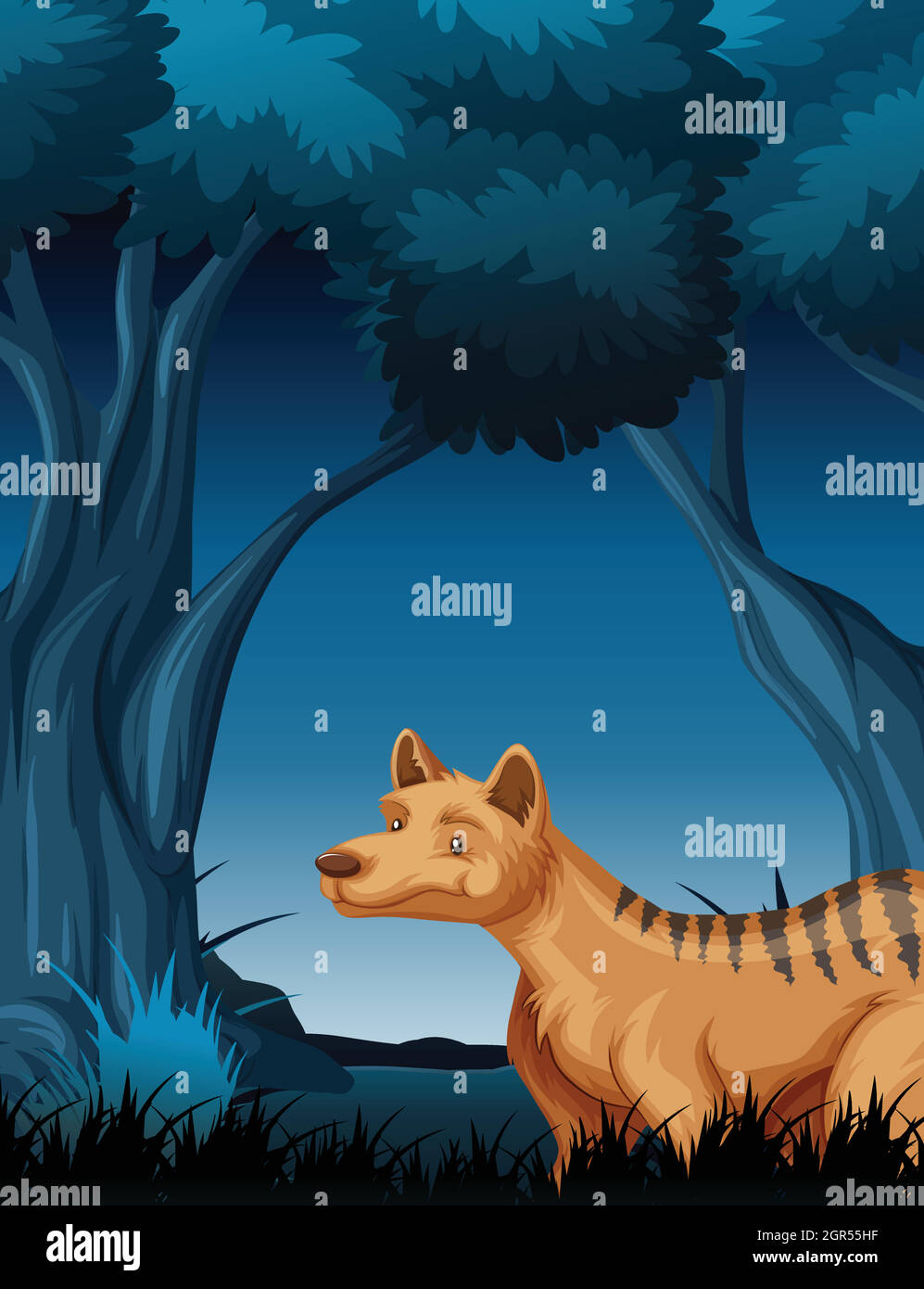 A hyena in tropical rainforest background Stock Vector