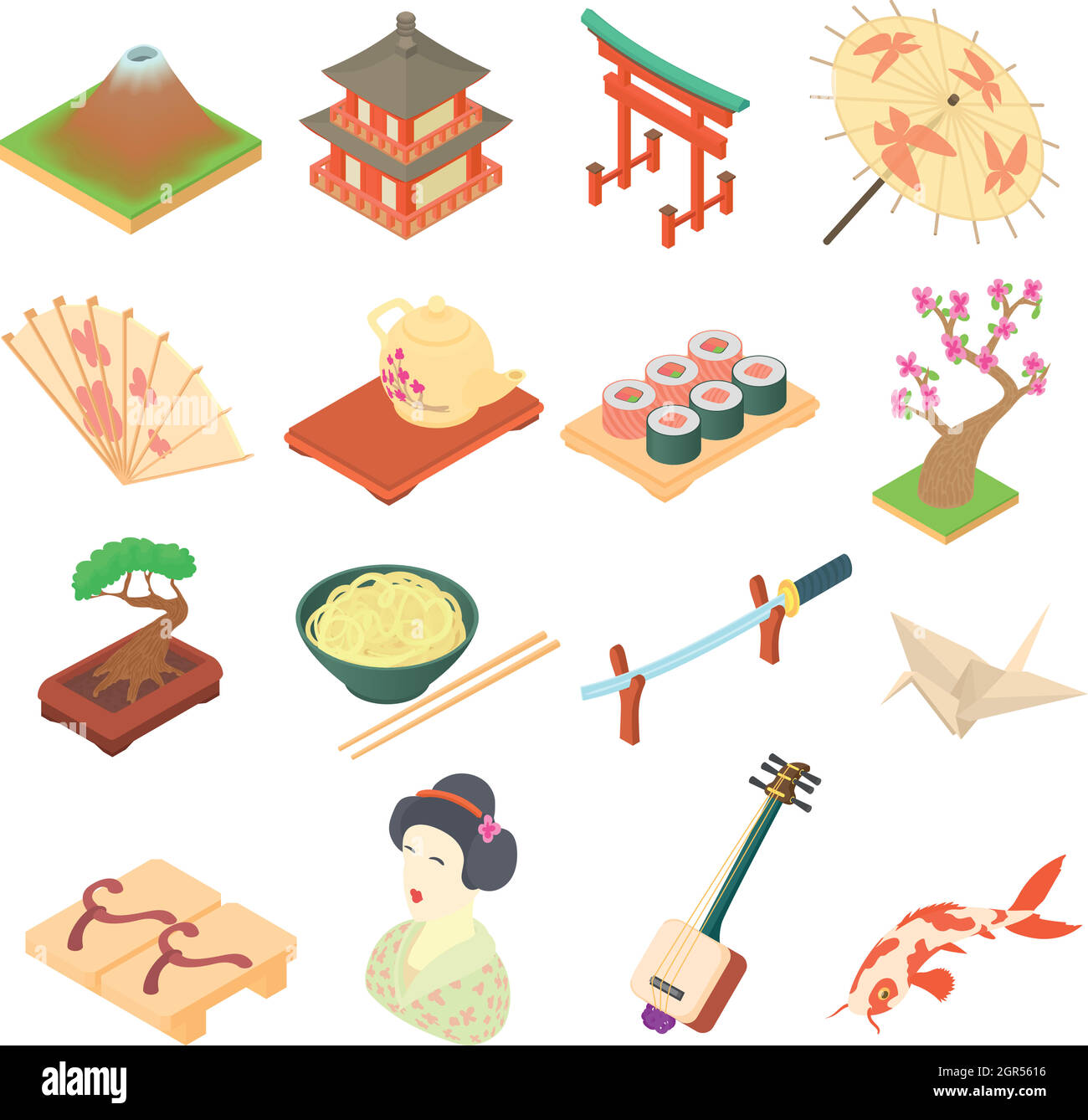 China traditional culture icons set, cartoon style Stock Vector
