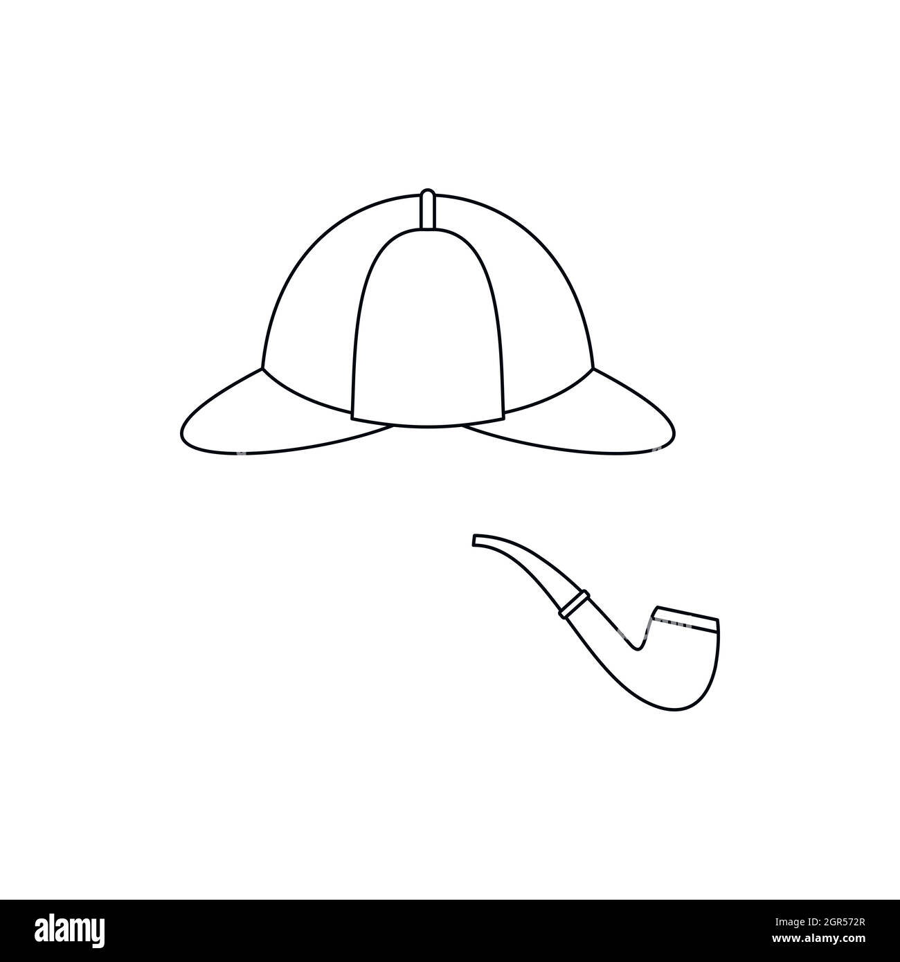 Hat and pipe icon, outline style Stock Vector