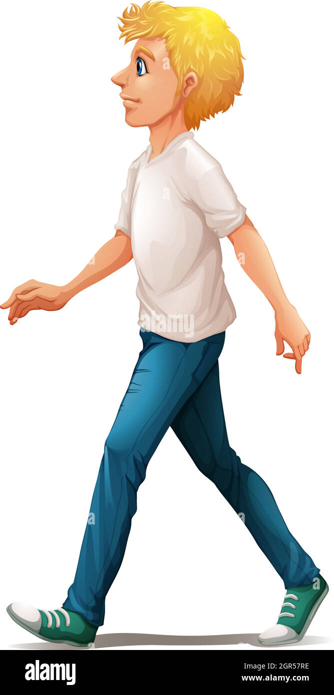A man in white shirt walking Stock Vector