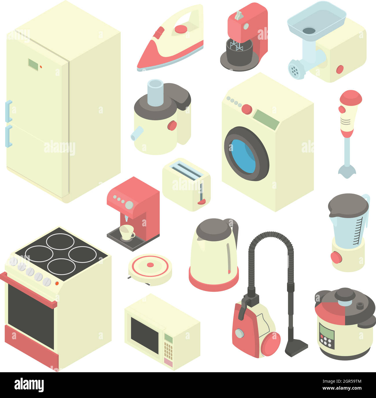 Household appliance icons set, cartoon style Stock Vector