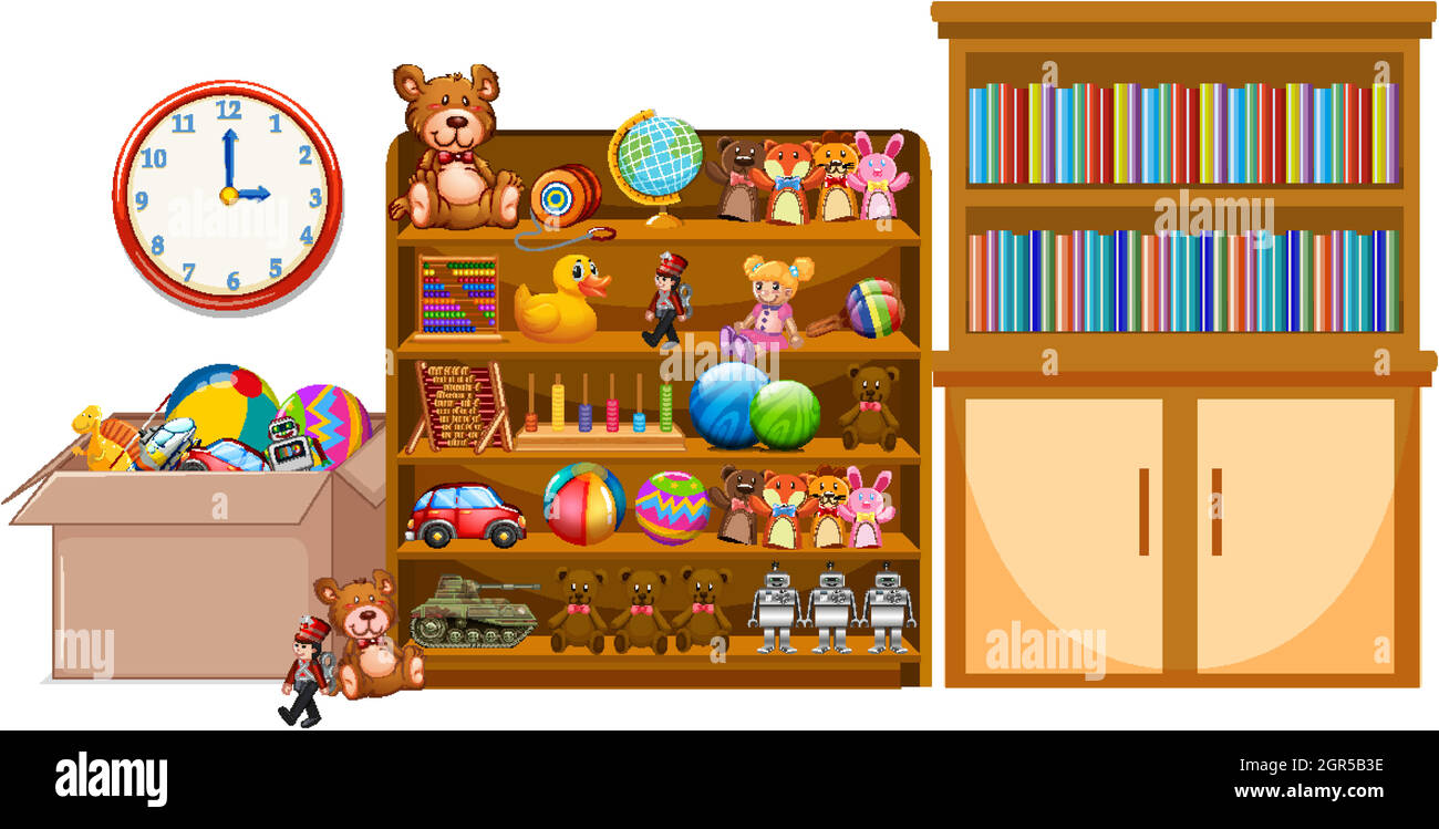 Shelf and bookshelfe full of books and toys Stock Vector Image & Art