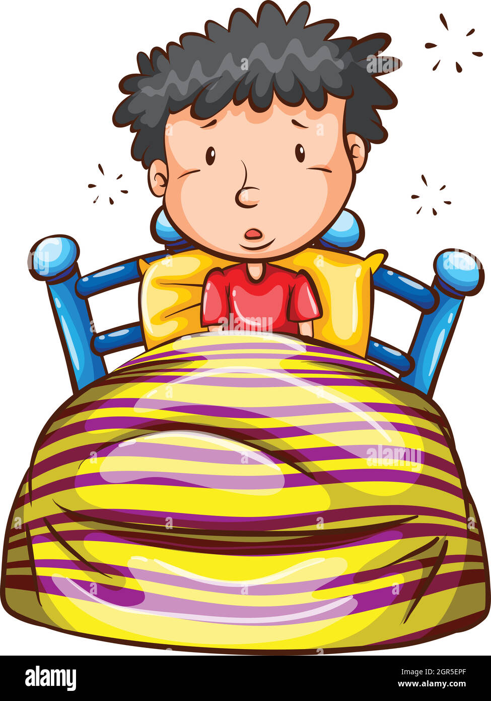 A coloured sketch of a boy waking up early Stock Vector
