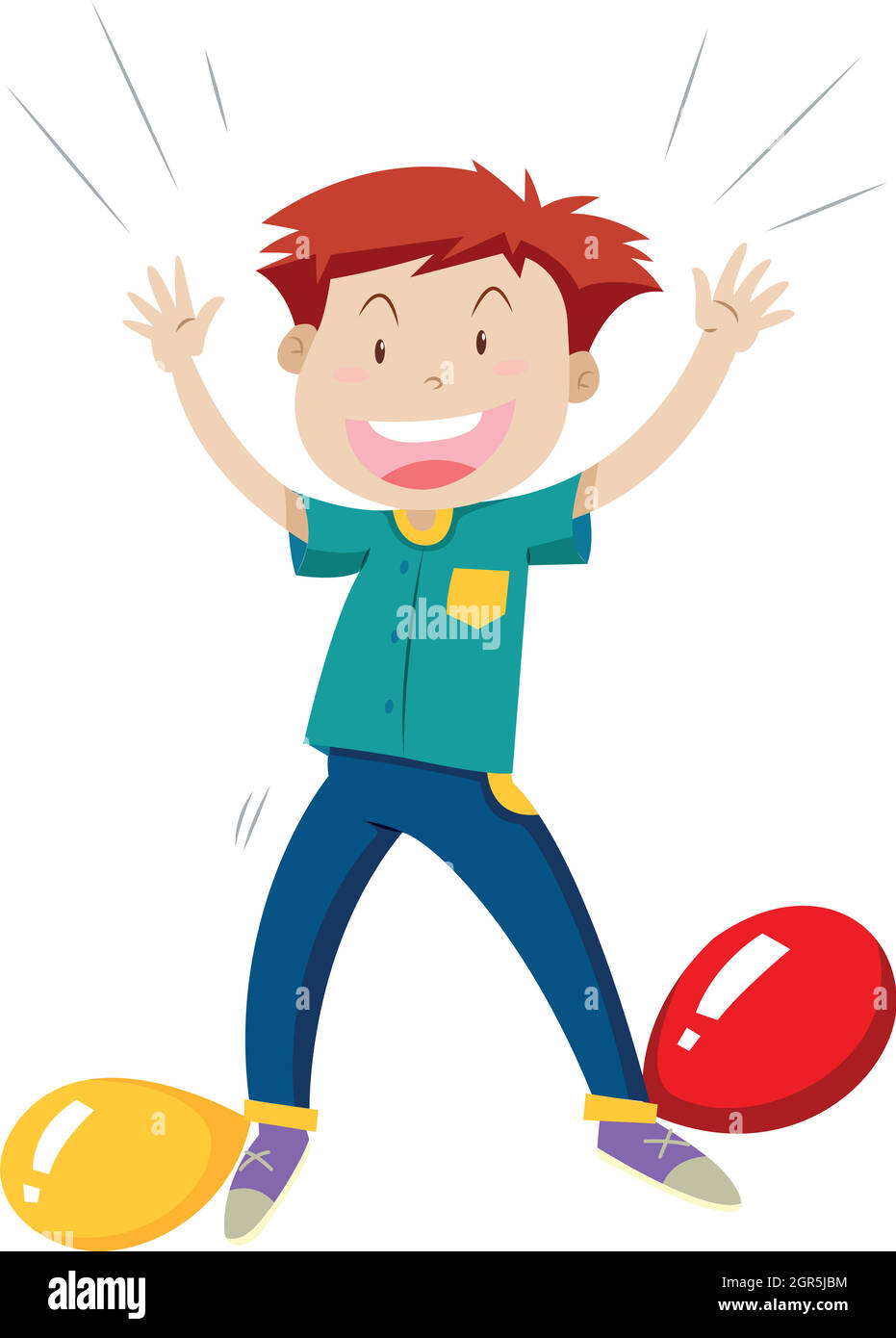 Little boy playing balloon popping Stock Vector