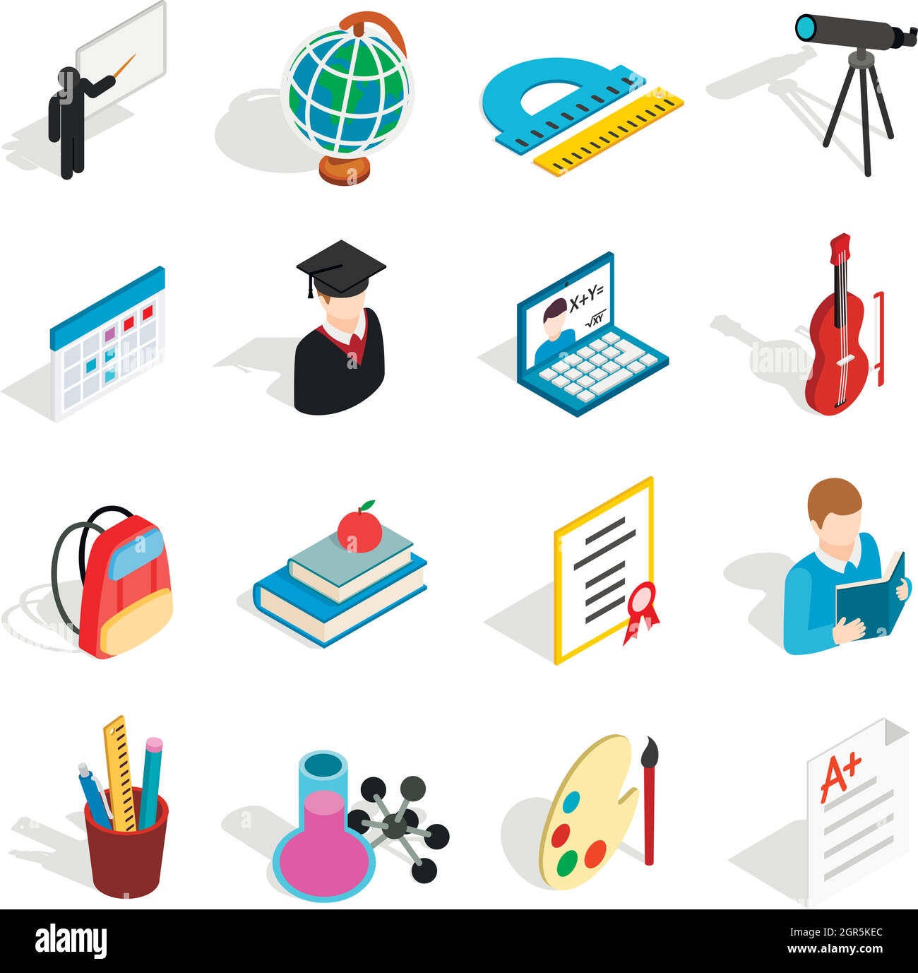 Education icons set, isometric 3d style Stock Vector