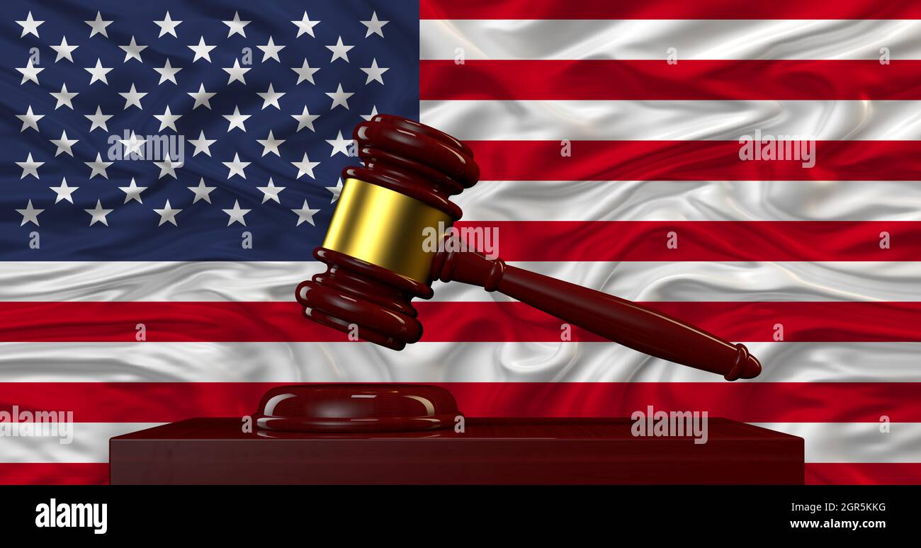 Usa flag,court hammer and justice concept Stock Photo