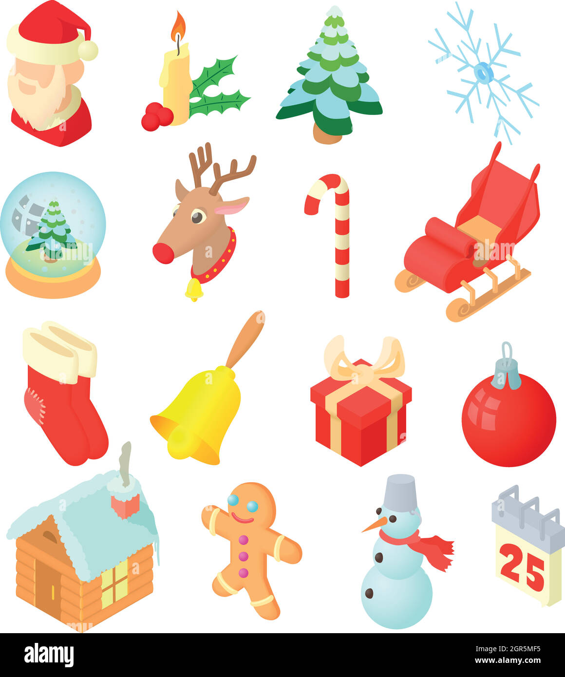 Christmas icons set, isometric 3d style Stock Vector