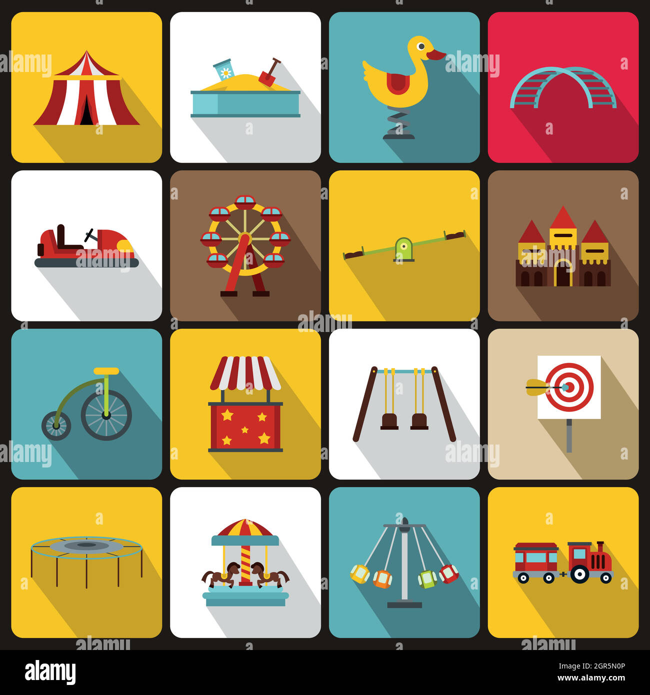 Amusement park icons set, flat style Stock Vector Image & Art - Alamy