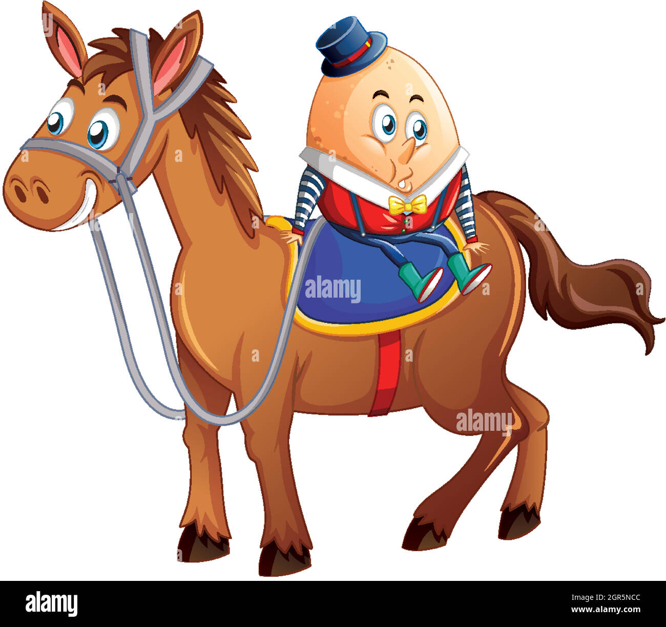 humpty dumpty egg riding a horse on white bakground Stock Vector