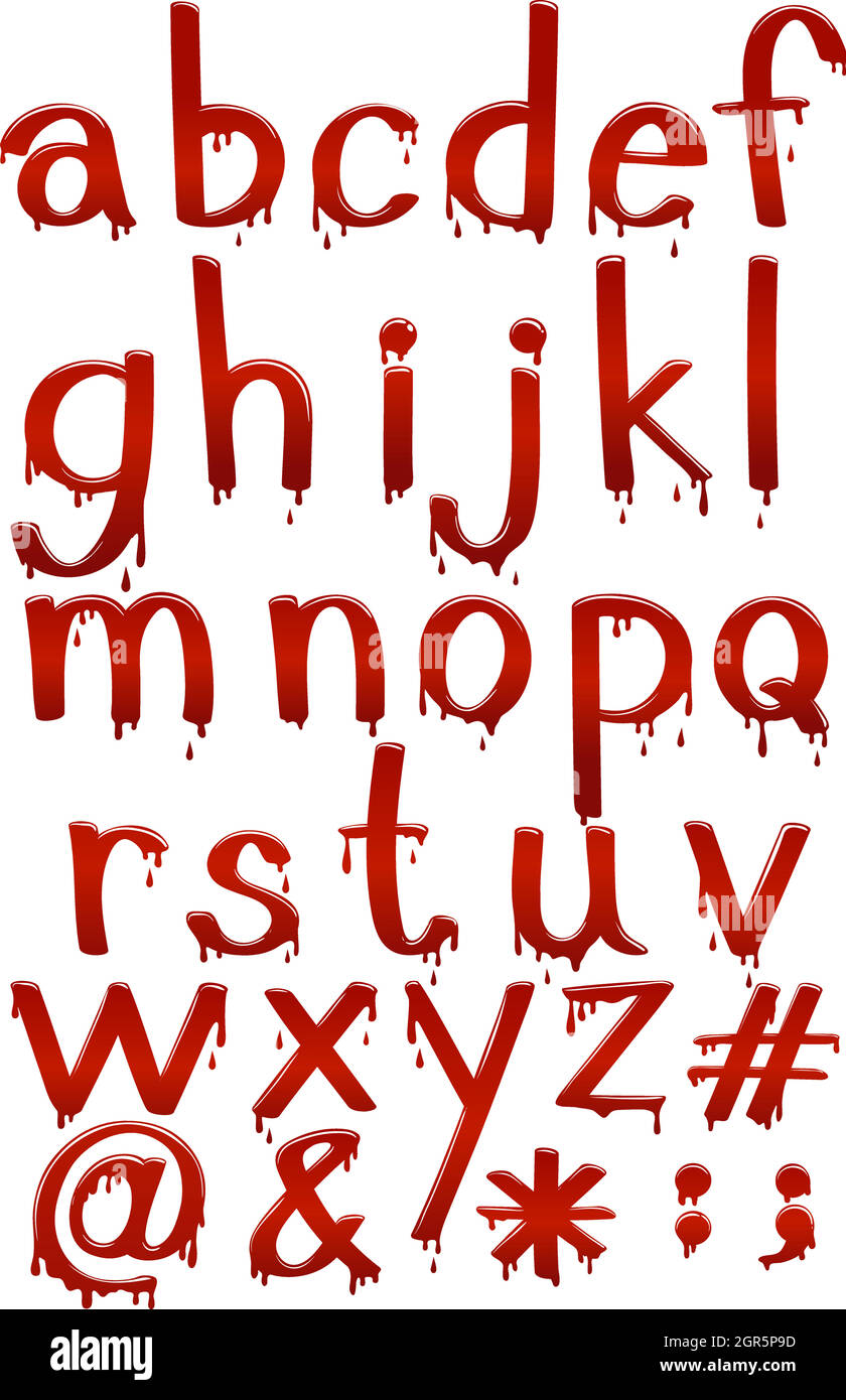 Letters of the alphabet in bloody template Stock Vector