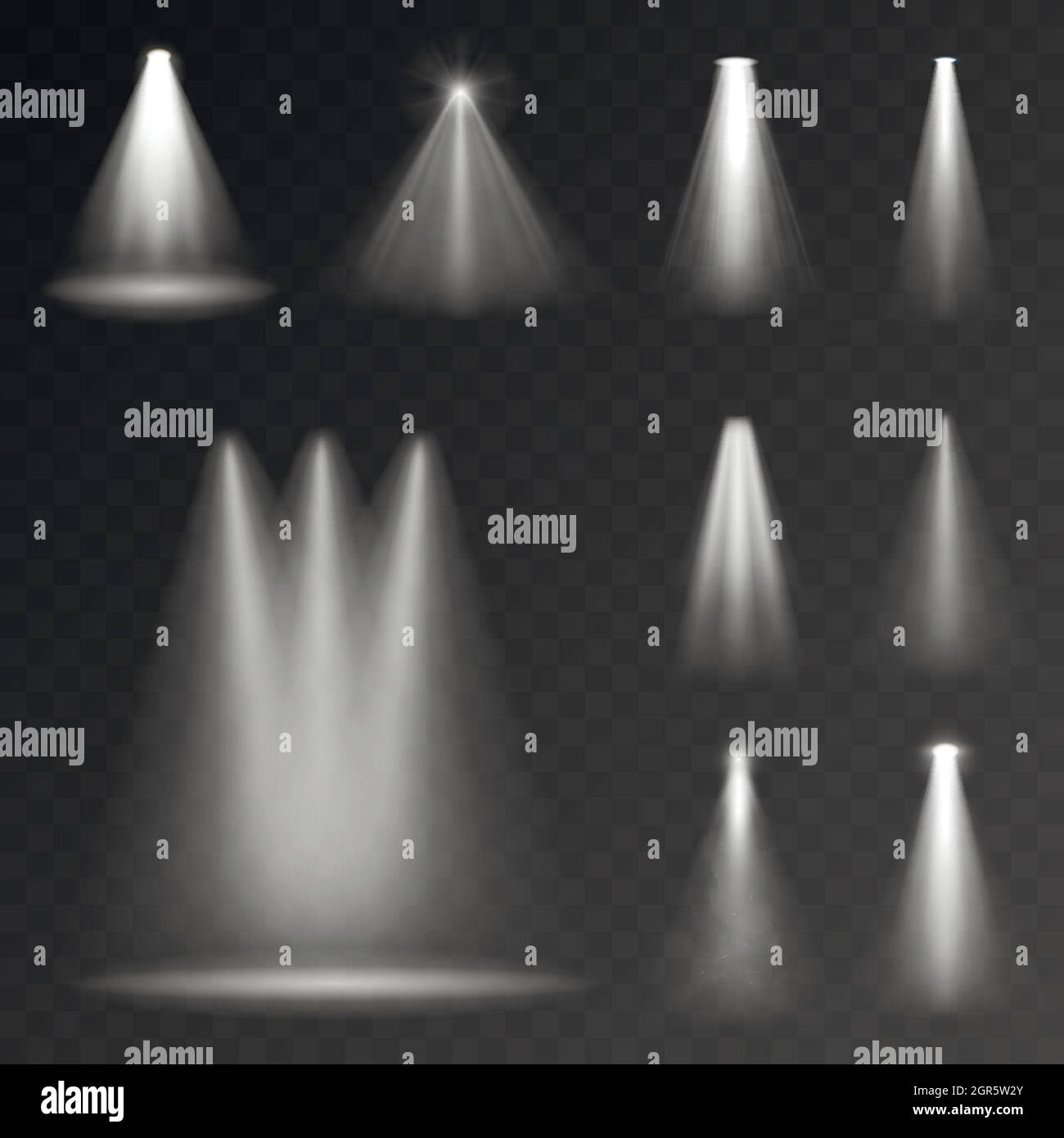 Realistic white gray glowing spotlights set Stock Vector