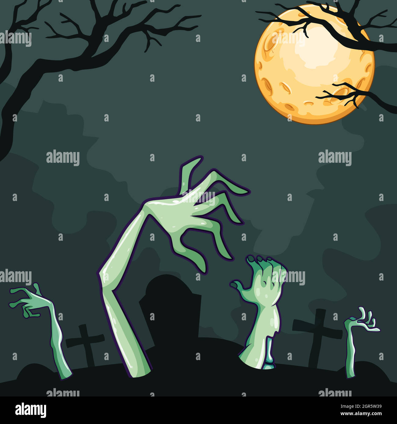 Zombies coming out of the grave at night Stock Vector Image & Art - Alamy