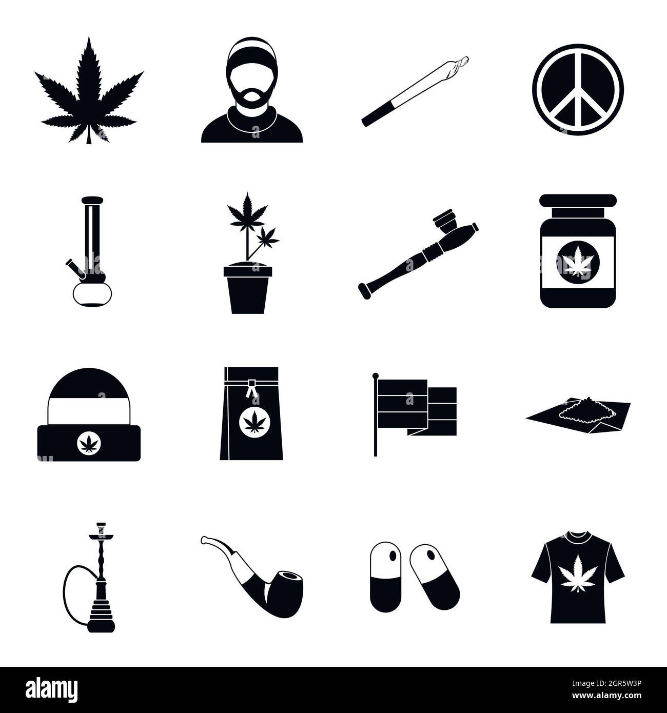 Rastafarian icons set, simple style Stock Vector