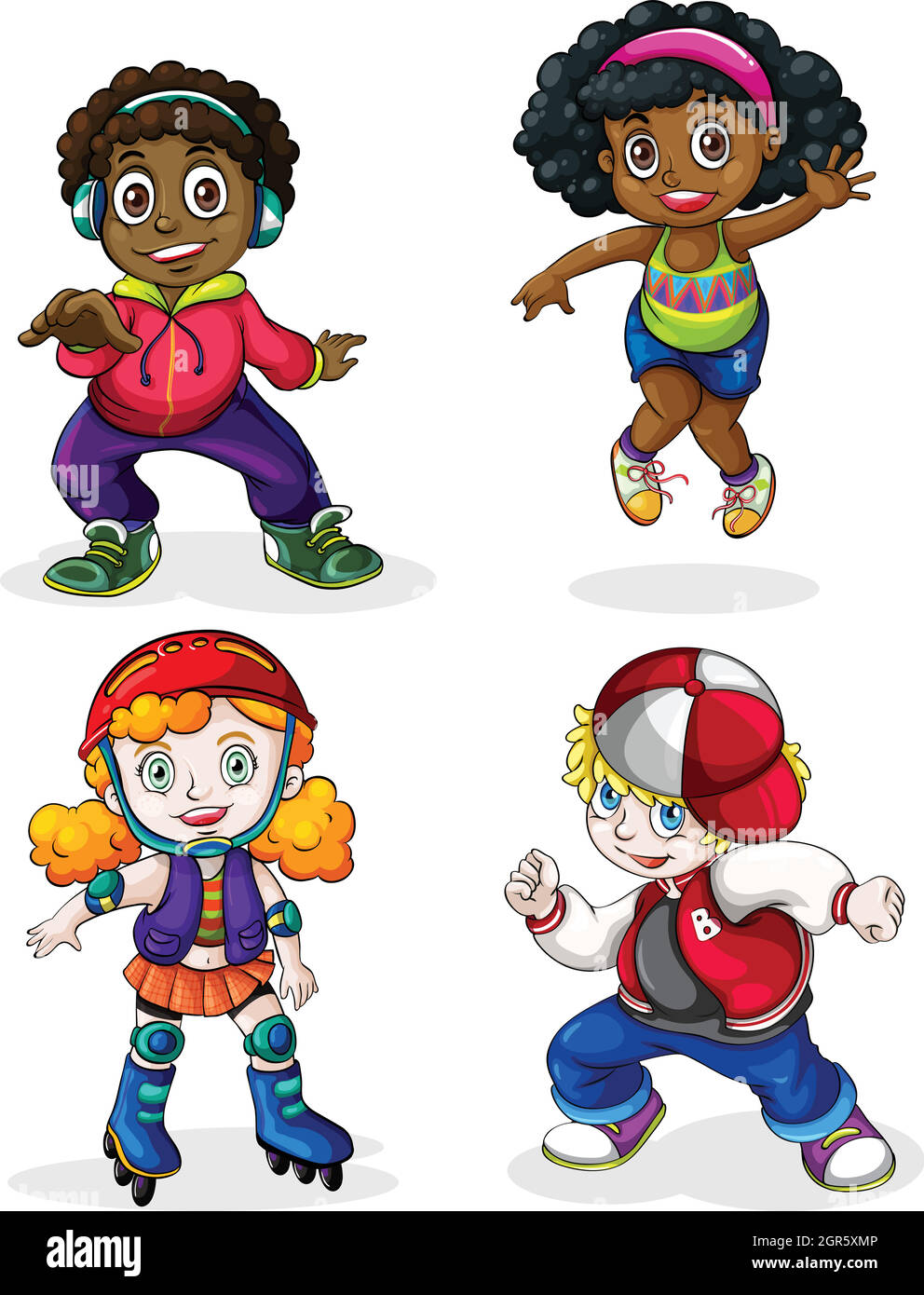 Black and Caucasian kids Stock Vector