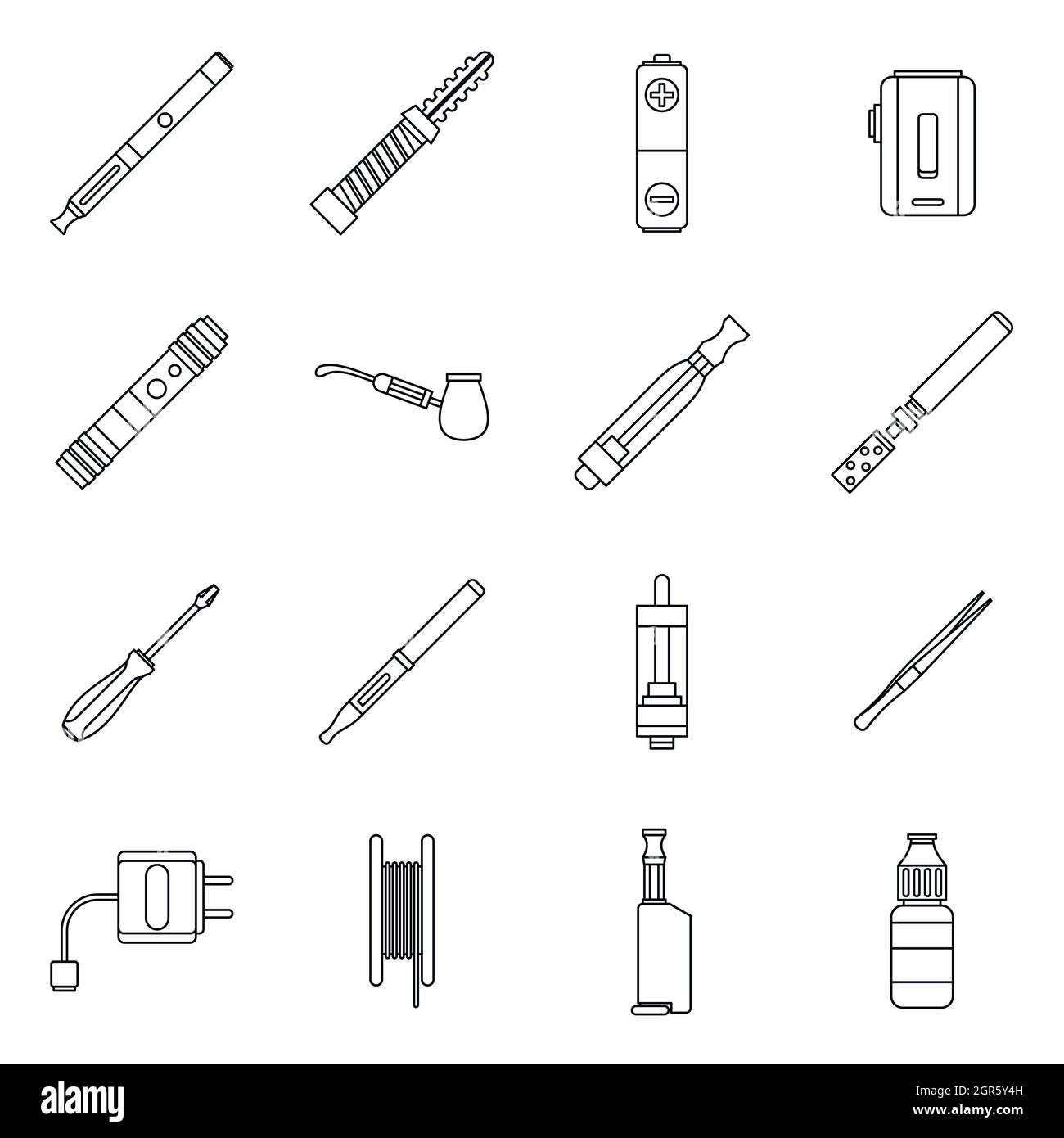 Vape icons set, outline style Stock Vector