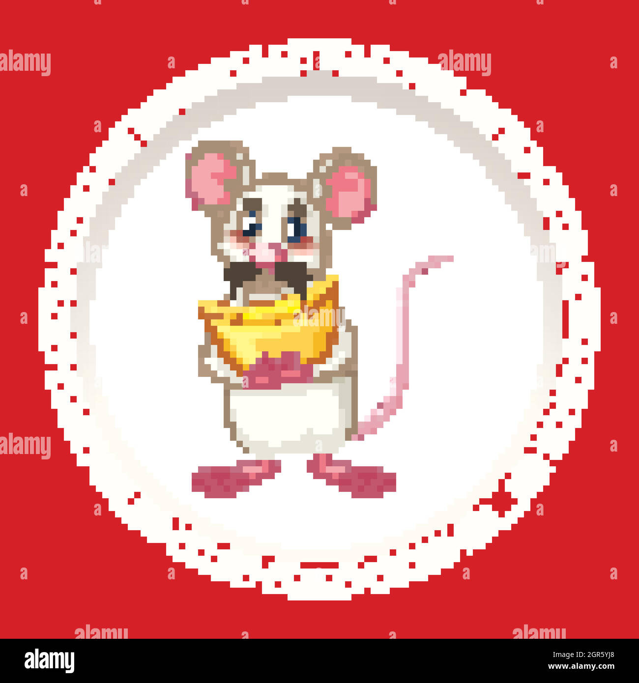 Cute rat with gold on round frame Stock Vector