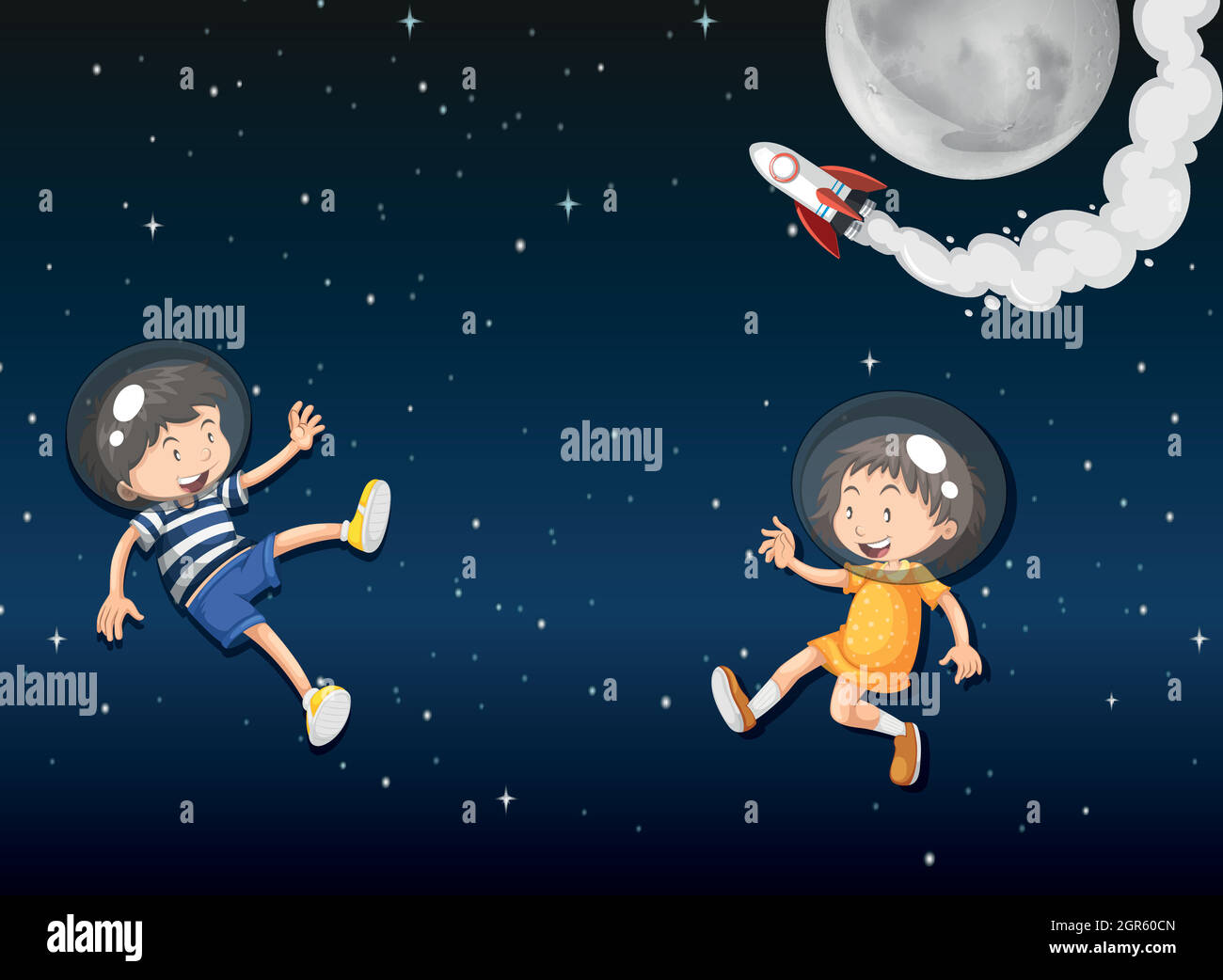 Two kid astronauts in space Stock Vector