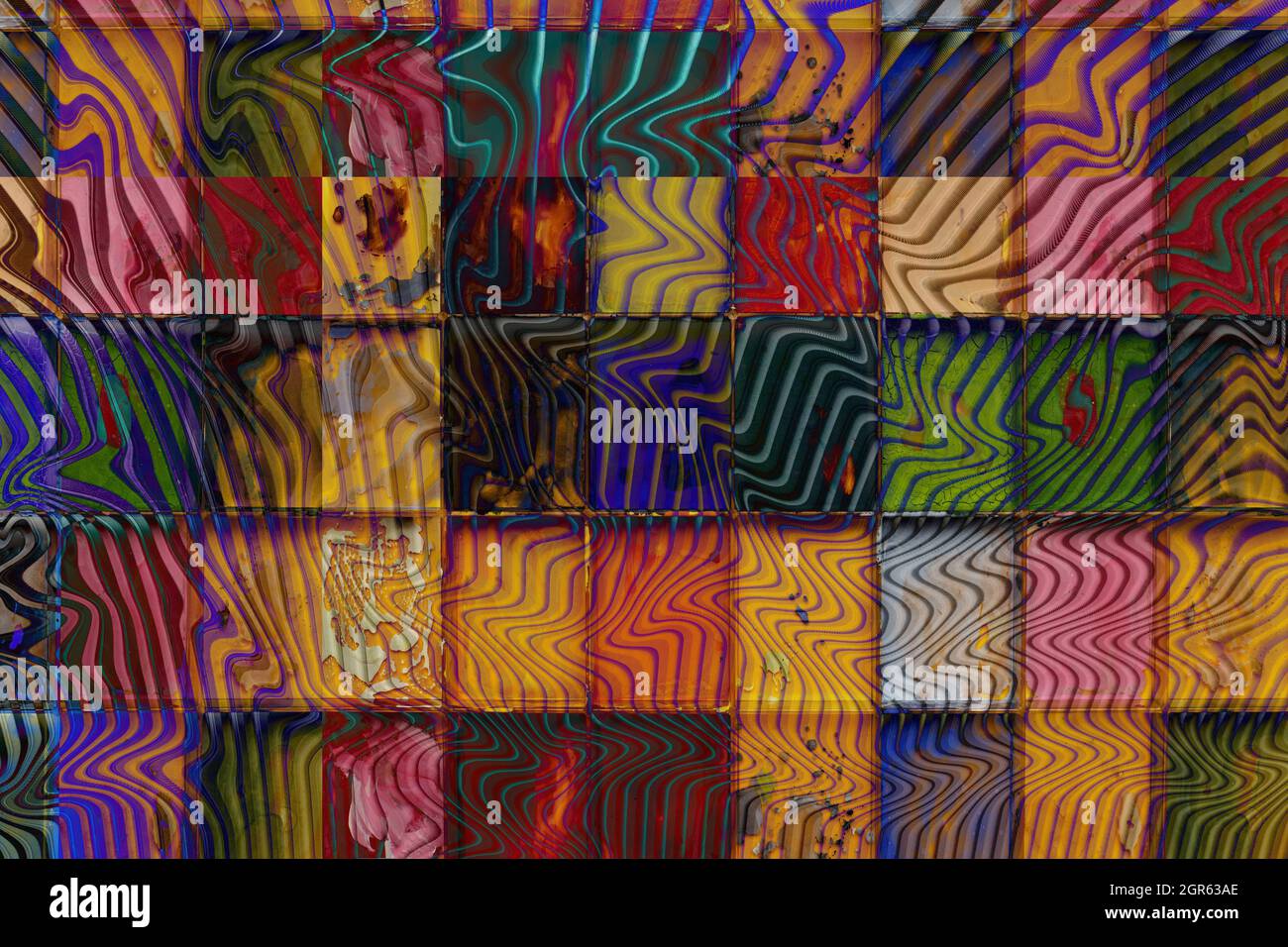 wavy line with vivid colorful rectangular color palate abstract background Stock Photo