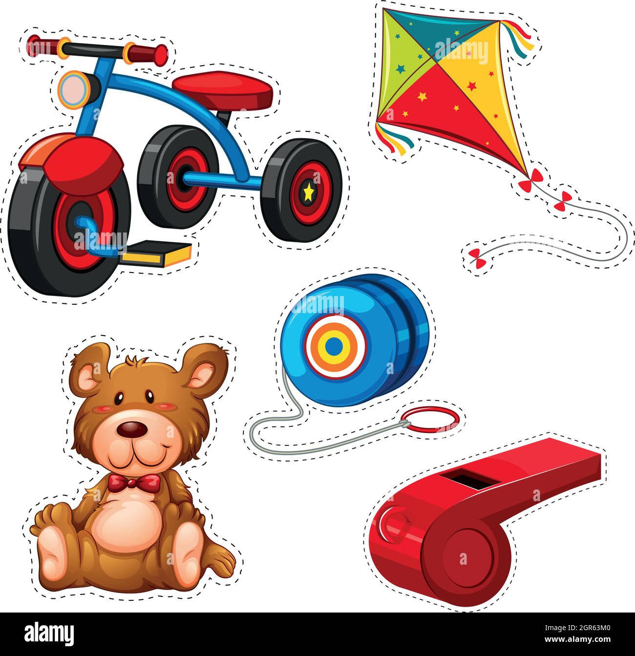 Sticker design with tricycle and other toys Stock Vector Image & Art