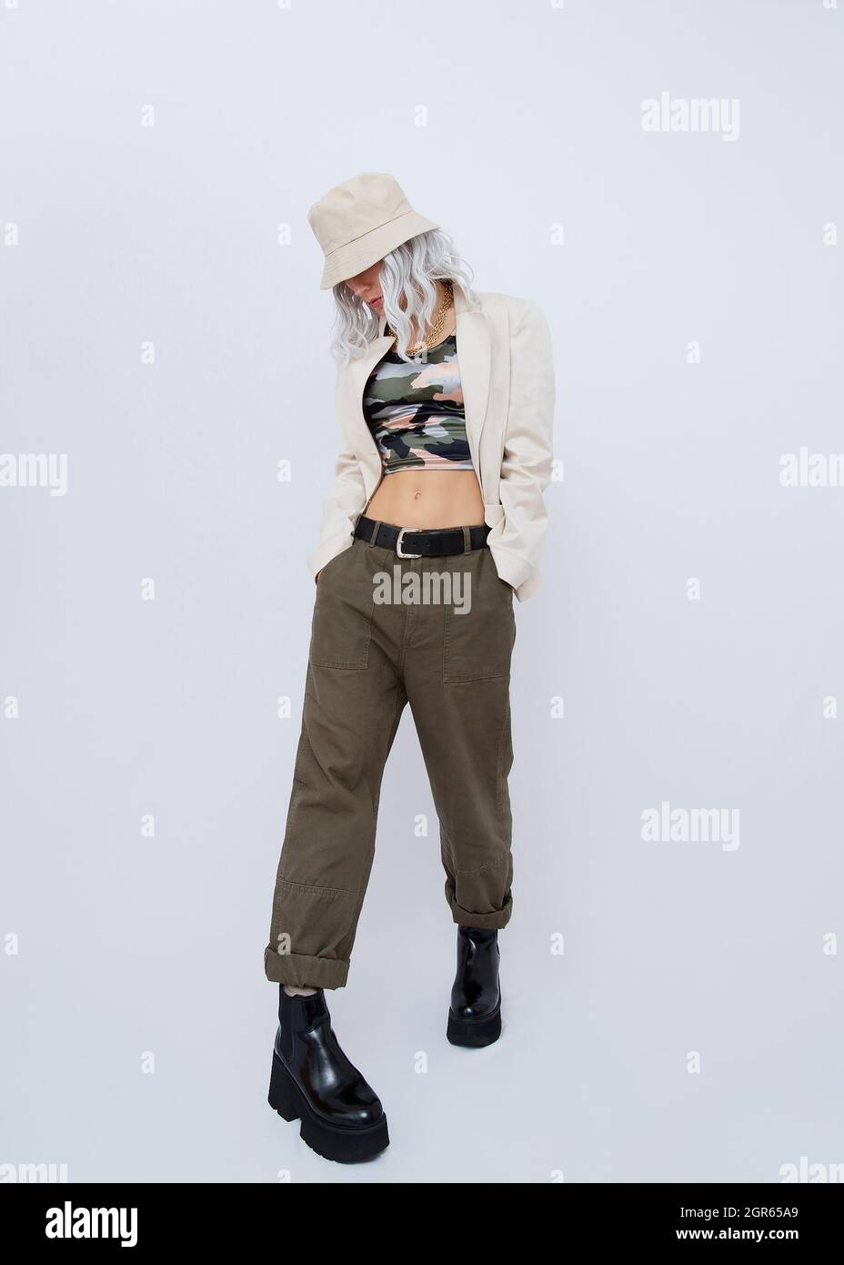 Model In Fashionable Military Street 